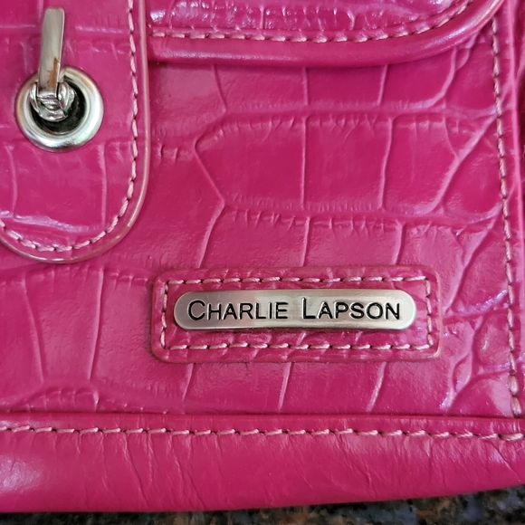 CHARLIE LAPSON Nwot Pink Embossed Leather Wristlet